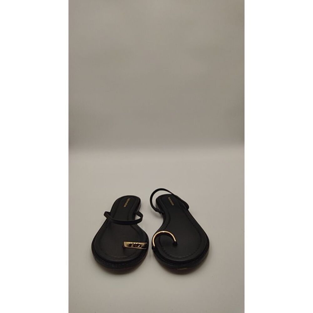 Reformation Cassandra Black Leather Flat Sandals with Gold Toe Accents size 5 - Picture 4 of 15